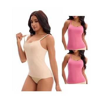 3 Packs Women's Spaghetti Straps Camisoles Built-In Bras Basic Breathable Sleeveless Undershirts