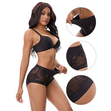 3 Packs Women's High Wasited Lace Underwear Briefs Breathable Full Coverage Tummy Control Panties