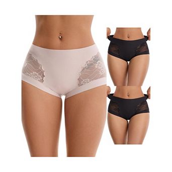 3 Packs Women's High Wasited Lace Underwear Briefs Breathable Full Coverage Tummy Control Panties