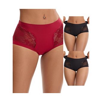 3 Packs Women's High Wasited Lace Underwear Briefs Breathable Full Coverage Tummy Control Panties
