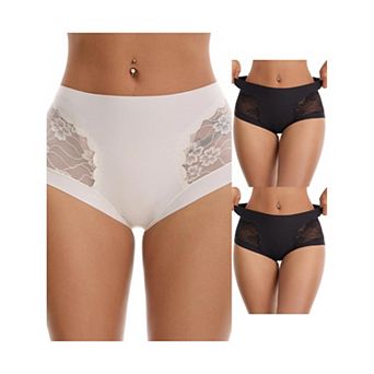3 Packs Women's High Wasited Lace Underwear Briefs Breathable Full Coverage Tummy Control Panties