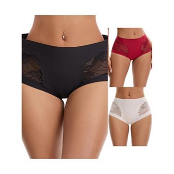 3 Packs Women's High Wasited Lace Underwear Briefs Breathable Full Coverage Tummy Control Panties