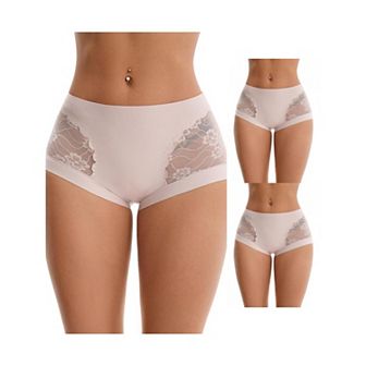 3 Packs Women's High Wasited Lace Underwear Briefs Breathable Full Coverage Tummy Control Panties