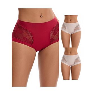 3 Packs Women's High Wasited Lace Underwear Briefs Breathable Full Coverage Tummy Control Panties