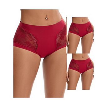 3 Packs Women's High Wasited Lace Underwear Briefs Breathable Full Coverage Tummy Control Panties