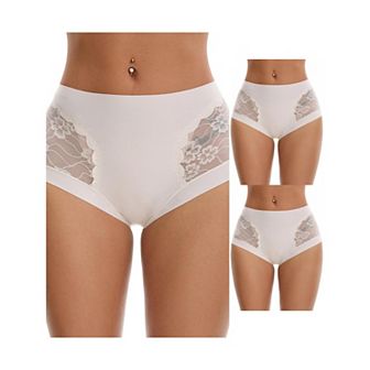 3 Packs Women's High Wasited Lace Underwear Briefs Breathable Full Coverage Tummy Control Panties