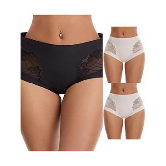 3 Packs Women's High Wasited Lace Underwear Briefs Breathable Full Coverage Tummy Control Panties