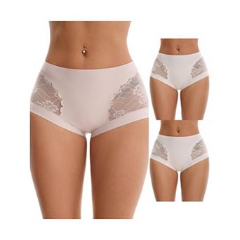 3 Packs Women's High Wasited Lace Underwear Briefs Breathable Full Coverage Tummy Control Panties