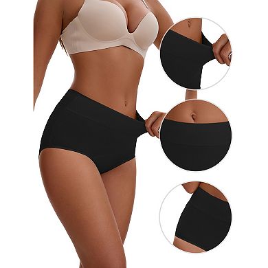 3 Packs Women's Leak Proof Briefs Cotton High Waist Elastic Full Coverage Tummy Control Underwears