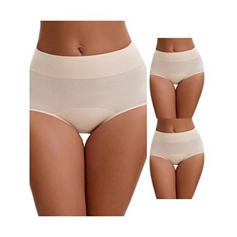 3 Packs Women's Leak Proof Briefs Cotton High Waist Elastic Full Coverage Tummy Control Underwears