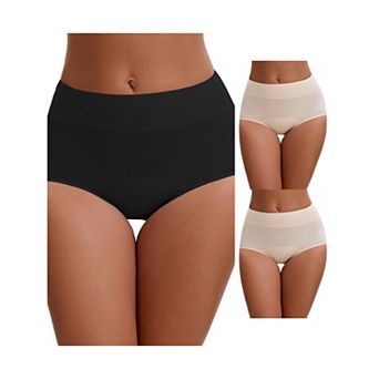 3 Packs Women's Leak Proof Briefs Cotton High Waist Elastic Full Coverage Tummy Control Underwears