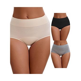 3 Packs Women's Leak Proof Briefs Cotton High Waist Elastic Full Coverage Tummy Control Underwears