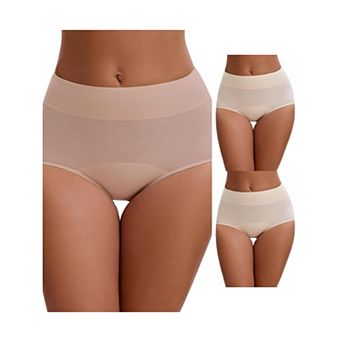 3 Packs Women's Leak Proof Briefs Cotton High Waist Elastic Full Coverage Tummy Control Underwears