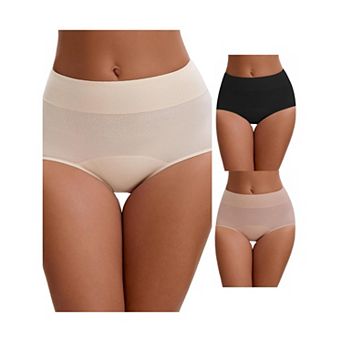 3 Packs Women's Leak Proof Briefs Cotton High Waist Elastic Full Coverage Tummy Control Underwears