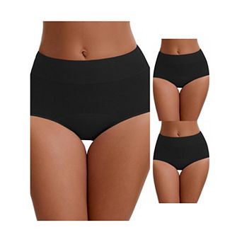 3 Packs Women's Leak Proof Briefs Cotton High Waist Elastic Full Coverage Tummy Control Underwears