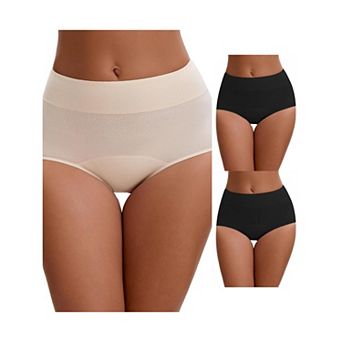 3 Packs Women's Leak Proof Briefs Cotton High Waist Elastic Full Coverage Tummy Control Underwears