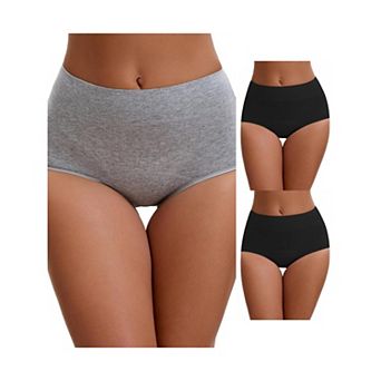 3 Packs Women's Leak Proof Briefs Cotton High Waist Elastic Full Coverage Tummy Control Underwears