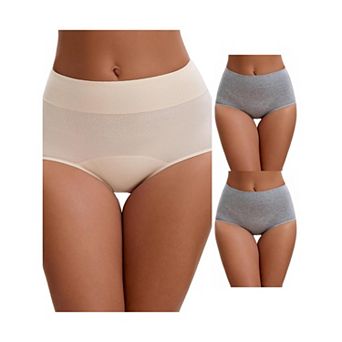 3 Packs Women's Leak Proof Briefs Cotton High Waist Elastic Full Coverage Tummy Control Underwears