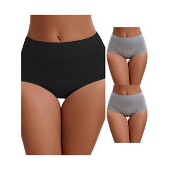 3 Packs Women's Leak Proof Briefs Cotton High Waist Elastic Full Coverage Tummy Control Underwears