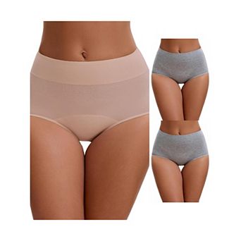 3 Packs Women's Leak Proof Briefs Cotton High Waist Elastic Full Coverage Tummy Control Underwears