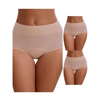 3 Packs Women's Leak Proof Briefs Cotton High Waist Elastic Full Coverage Tummy Control Underwears