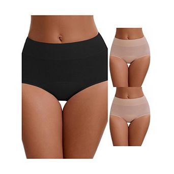 3 Packs Women's Leak Proof Briefs Cotton High Waist Elastic Full Coverage Tummy Control Underwears