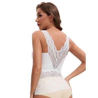 3 Packs Women's Lace Mesh V-Back Wide Strap Fixed Cup Tank Top Longline Light Breathable Camisoles