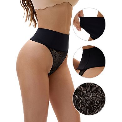 3 Packs Women's High Waisted Tummy Control Briefs Stretch Lace Firm Control Thong Shapewear