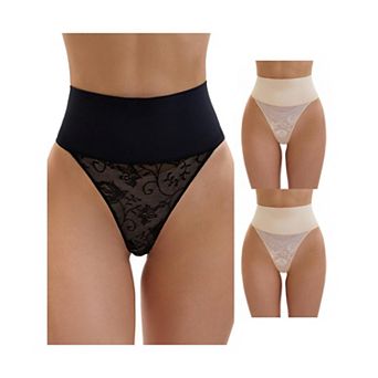 3 Packs Women's High Waisted Tummy Control Briefs Stretch Lace Firm Control Thong Shapewear