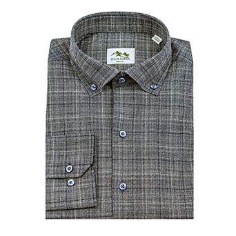 Men's Turkish Cotton Long Sleeve Button Down Shirt in Combed Cotton with Plaid Pattern