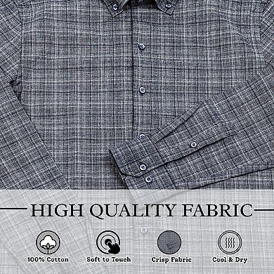 Men's Turkish Cotton Long Sleeve Button Down Shirt in Combed Cotton with Plaid Pattern
