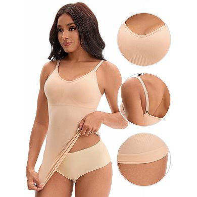 3 Packs Women's Slim Fit Shaping Mini Full Slips Spaghetti Strap Cami Built in Bra Under Dress