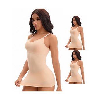 3 Packs Women's Slim Fit Shaping Mini Full Slips Spaghetti Strap Cami Built in Bra Under Dress