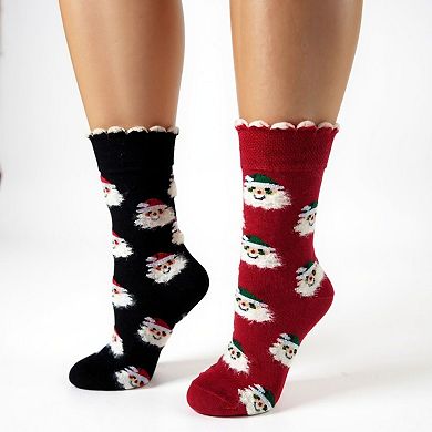 Women's 2 Pair Packs Colorful Christmas Crew Socks for the Holidays