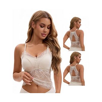 3 Packs Women's Lace Mesh Back Open Adjustable Spaghetti Strap Fixed Cup Light Breathable Camisoles