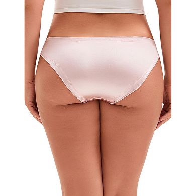 3 Packs Women's Low Waist Frill Trim Satin Full Coverage Briefs