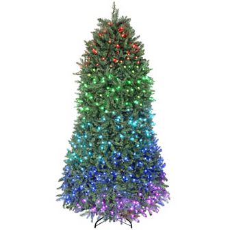 HOMCOM 9ft Christmas Tree with RGB LEDs, App Control, Hinged Xmas Tree