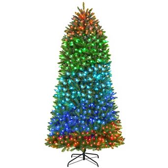 HOMCOM 9ft Christmas Tree with RGB LEDs, App Control, Hinged Xmas Tree