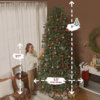 HOMCOM 9ft Christmas Tree with RGB LEDs, App Control, Hinged Xmas Tree