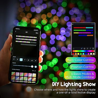 HOMCOM 9ft Christmas Tree with RGB LEDs, App Control, Hinged Xmas Tree