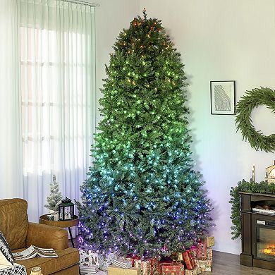 HOMCOM 9ft Christmas Tree with RGB LEDs, App Control, Hinged Xmas Tree