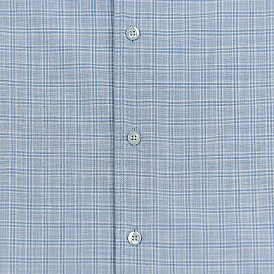 Men's Cotton Short-Sleeve Button-Down Shirt with Plaid Pattern