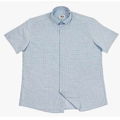 Men's Cotton Short-Sleeve Button-Down Shirt with Plaid Pattern