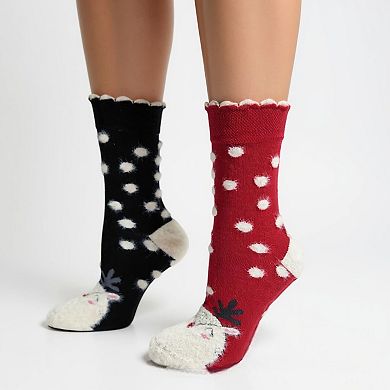 Women's Crew Socks for Winter and Christmas - 2 Pair Packs Colorful Socks for the Holidays