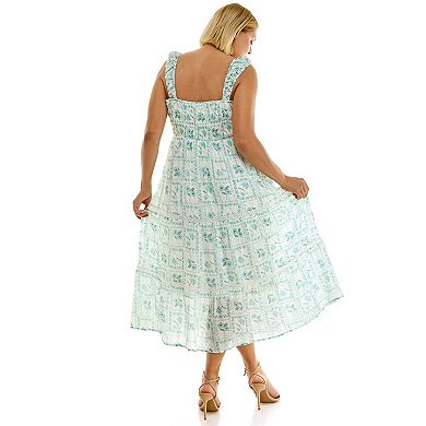 Juniors' Plus Size Lily Rose Smocked Lace Trim Maxi Dress