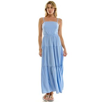Juniors' Lily Rose Square Neck Cami Tiered Maxi Dress
