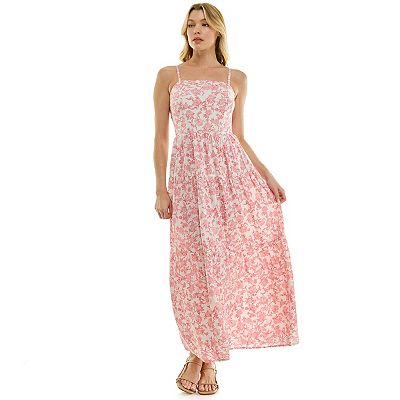 Juniors' Lily Rose Square Neck Cami Tiered Maxi Dress, Girl's, Size: XL, Ivory Mauve Peach