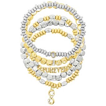Emberly Two Tone Infinity Charm "FOREVER" Beaded Stretch Bracelet Set