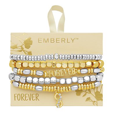 Emberly Two Tone Infinity Charm "FOREVER" Beaded Stretch Bracelet Set