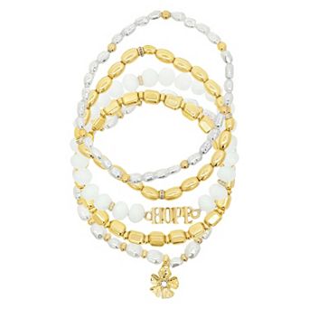 Emberly Gold Tone "HOPE" Beaded Stretch Bracelet Set